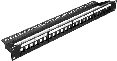 kwmobile 19 inch 24-Port Blank Patch Panel - Shielded, Black - Keystone Module Integration & Cable Management - Compatible with CAT5, CAT6, CAT7, CAT8 Ethernet Cables