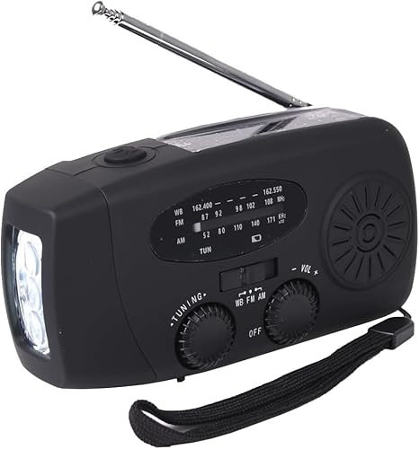 2000mAh High Capacity Rechargeable Radio Solar Emergency Hand Crank Radio with LED Flashlight for Household and Outdoor Camping, Hiking,AM/FM NOAA Portable Weather Radio (Black)