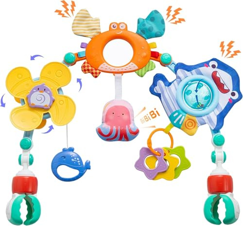 Neuytiky Kinderwagen Spielzeug,Baby Kinderwagen Bogen Spielzeug,Motorikspielzeug für Babys und Kleinkinder, Kinderwagenkette Spielzeug Baby 0-12 Monate für Krippe ＆ Bassinet (Orange)
