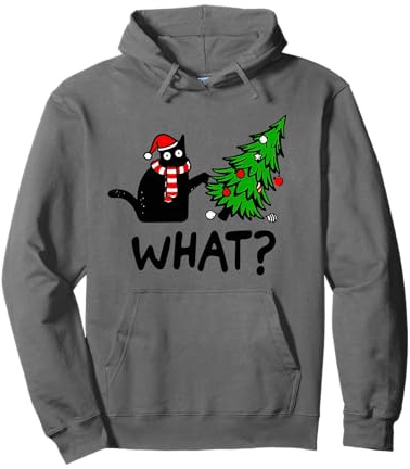 Brutto Maglione Albero di Natale Naughty Black Cat What Santa Hat Felpa con Cappuccio