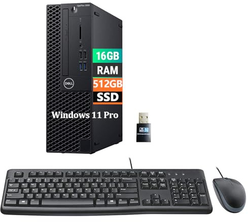 Dell Optiplex 3060 SFF - Ordenador de sobremesa (Intel Core i5-8500, 16 GB de RAM, 512 GB SSD, WiFi, Bluetooth, teclado QWERTY de EE.UU., Windows 11 Pro (reacondicionado)