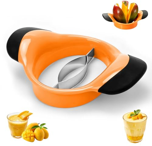 Cortador de mango, rebanadora de mango, partes y descorazonado de mango con mango de goma ergonómico, fácil de quitar y dividir, se utiliza para partes y descorazonadores de mango