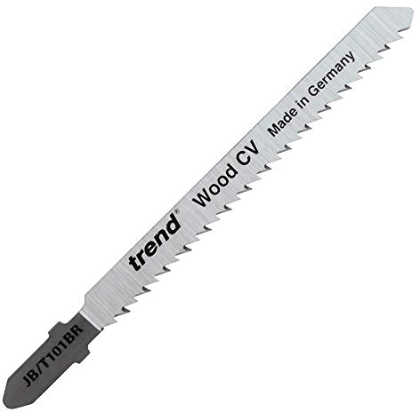 Trend Professional Jigsaw Blades, Pack of 5, 100mm x 2.5mm, CV Down-Cut, Precision Wood Cutting, Universal T-Shank, JB/T101BR