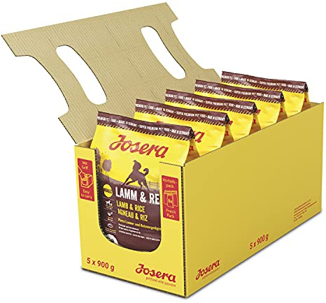 Josera Hundefutter, 5 x 900 g, Lamm und Reis, leicht verdaulich, mittelgroße und große Erwachsene Haustiere, hilft Fell und Haut