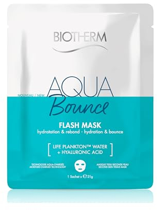 Biotherm Aqua Super Mask Bounce Tuchmaske, feuchtigkeitsspendende Gesichtsmaske mit Life Plankton und Hyaluronsäure, pflegende Tuchmaske für ein gestärktes und hydratisiertes Hautgefühl, 1x 31 g