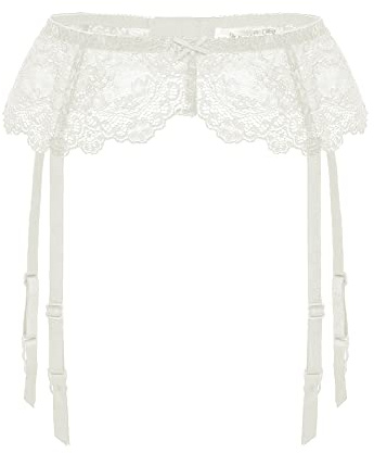Confonze Women Lace Garter Belt Sexy Suspender Belts for Thigh High Stockings (Large, Creamy White)