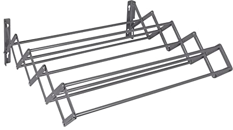 Pukkr Wall Mounted Extendable Clothes Airer | 9 Rails/Rungs for Hanging Washed Clothes | Clothing Drying Rack | Extending Clotheshorse (Grey)