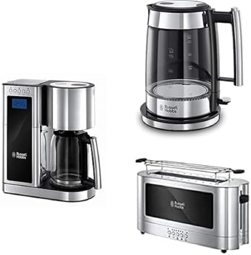 Russell Hobbs Tostadora Elegance 1 Ranura para 2 Rebanadas, Acero Inoxidable, Cristal + 23380-56 Hervidor de Agua Eléctrico Elegance 1,7 litros 23830-70 + Cafetera de Goteo Elegance 1,25L, 23370-56