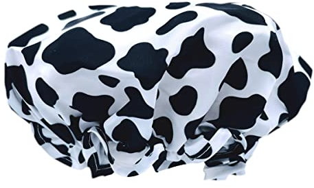 SMUG Duschhaube | Wasserdichte Duschhaube mit elastischem Innenfutter | Drei Drucke verfügbar | Duschen, Kochen, Spa-Salon | Duschhauben für Frauen UK Lange Haare Kurze Haare | Kuh