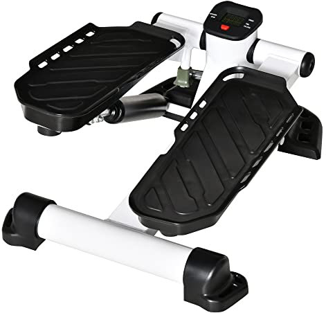 HOMCOM Mini Stepper für Zuhause, rutschfest Up-Down Stepper mit LCD-Anzeige, Stepper Hometrainer mit Zwei großen Pedalen, Stahl, Schwarz