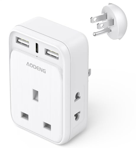 UK to US Plug Adapter, USA Travel Adapter with 2 USB-A Ports & 1 USB-C Ports(5V/3.4A) and 2 Shaver Plug Adaptor UK for Shaver/Toothbrush, US Plug Adapter for Thailand Mexico Colombia(Type B)