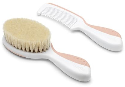 Nuvita 1137 Set Spazzola e Pettine in Setole Naturali di Lana - Set per Cura dei Capelli - Pink