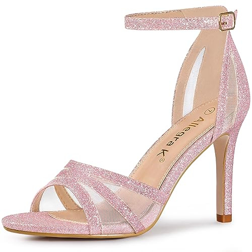 Allegra K Sandali da donna con tacco a spillo con cinturino alla caviglia glitterato, Rosa, 37.5 EU