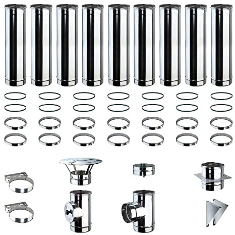 Kit Fumi Diametro 100 Mono Parete in Acciaio Inox, Altezza 9,24m, Kit scarico fumi per Stufa a Pellet e Legna, Caldaie, Camini | Brico Kit