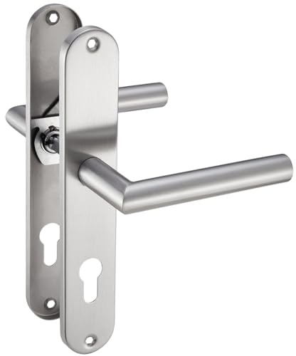 Stahlia Drückergarnitur Langschild Renovierungsgarnitur Edelstahl gebürstet EMILIA | PZ - Profizylinder | Türbeschlag für Zimmertüren, Eingangstüren für Türstärke 20 – 47 mm | Befestigungsmaterial
