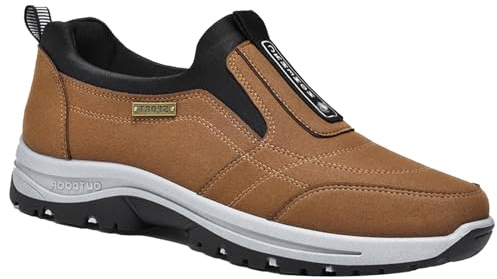 Chaussures Pieds Larges Baskets à Enfiler pour Homme en Cuir Suédé Chaussures de Course de Tennis Confortables et Respirantes Légères pour Fitness,Marron,43/265mm