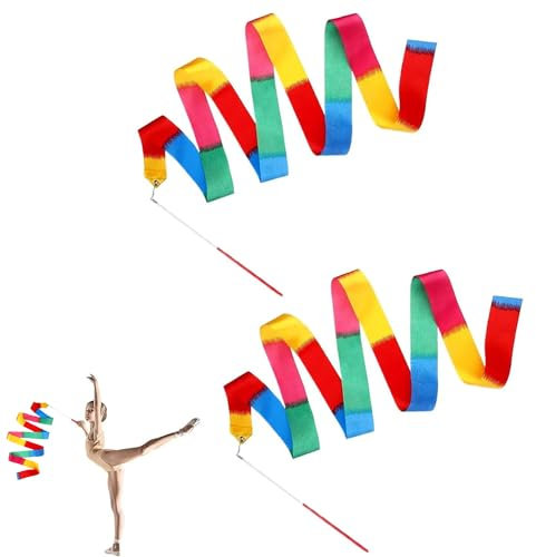 2 Stück Gymnastikband mit Stab, 2m Tanzbänder Kinder, Bänder für Gymnastik, Tanzband, Rhythmische Sportgymnastik Band, Bänder für Gymnastik, Tanzband für Künstlerische Tanztraining Baraufführung