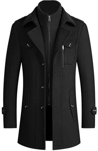 ECDAHICC Ullblandning för män, dragkedja, slim fit, tjock, vinter, vindtät, ytterkläder, med avtagbar halsduk