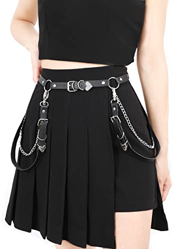JasGood Damen Kettengürtel, PU Leder Punk Taillengürtel für Damen, Gothic Rock Gürtel,A-Schwarz,für Taillengröße 65cm-100cm