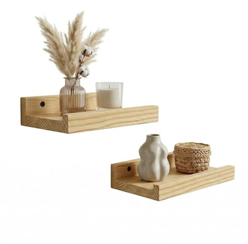 Z metnal Small Floating Shelves, Wooden Wall Shelf for Display Pictures Collectables Candles, 8'' Storage Shelves for Sauna Room, Wall Mounted, 20cm, 2 Pcs