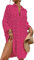 Bsubseach Femme Maillot De Bain Cover Up Robe Chemise D’éTé Button Down Lin Beach Coverup Top Resort Wear Rose Rouge S