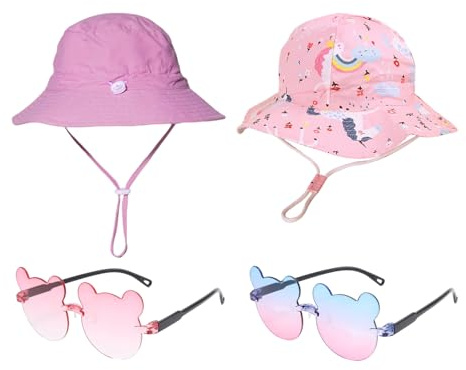 ZGDEIWGF 2 Sombreros, 2 Gafas De Sol, Sombrero De Pescador para Niños, Sombrero para El Sol para Bebé, Sombrero para El Sol para Niños Pequeños, Sombrero para Niños, Sombrero para El Sol para Niños