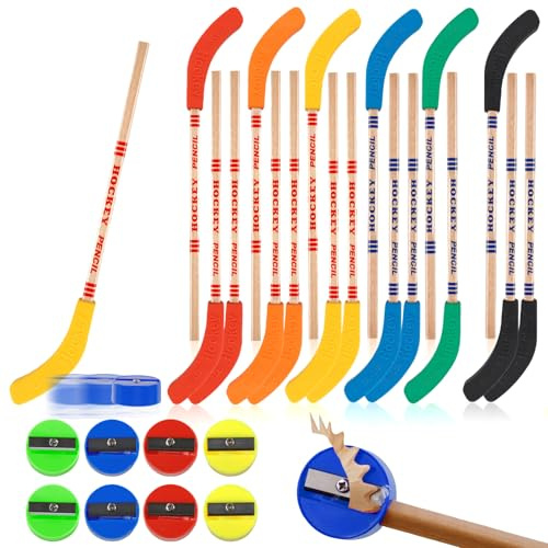 OT-NVWOZR Hockeypennor med gummi och 8 st mini pennvässare, ishockey färgpennor, ishockey, festdekorationer för barn och studenter