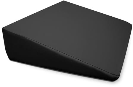 Quirumed WELLCORE Cuscino cuneo per massaggio, 40 x 55 x 13 cm, in ecopelle, sfoderabile, imbottitura in schiuma, per yoga, fitness, ergonomico, nero