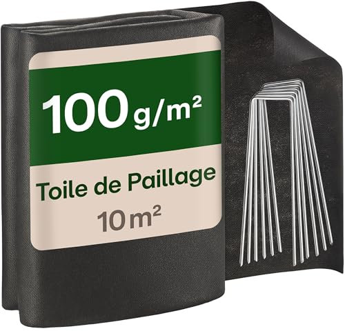 Praknu Unkrautvlies 100g/m² mit 8 Erdankern - 10m² (2x5m) - Reißfeste & Wasserdurchlässige Unkrautfolie für Garten, Hochbeete & Terrassen