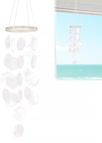 Coquillage Carillon éolien,Carillon à Vent Musical de Jardin,Carillon éolien en Nacre,Ornements à Suspendre avec Anneau Rond,Carillon à Vent Décoratif Pour Maison,Jardin,Véranda,Décoration (Blanc)