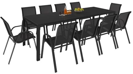 IDMarket - Salon de Jardin Madrid Table 240 cm et 10 chaises empilables | Coloris noir