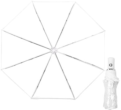 MORETATA Clear Umbrella, Auto Open Foldable Umbrella, 8 Ribs Windproof & Compact Travel Umbrellas See Through Clear Canopy for Rain Men and Women(White)