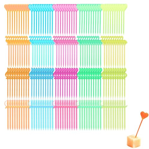 200 Pezzi Forchetta di Frutta in Plastica Colorata 8.1-8.5 cm Riutilizzabile Monouso per Festa Picnic Matrimonio Buffet Food Frutta Cocktail Forchette Da Frutta