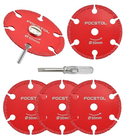 Diamant Trennscheibe Metall 50mm – FOCSTOL 5 Stück Mini Sägeblatt und 1 Stück 3mm Schaft zum Schneiden von Eisenrohren, Blech, Schrauben und Bolzen
