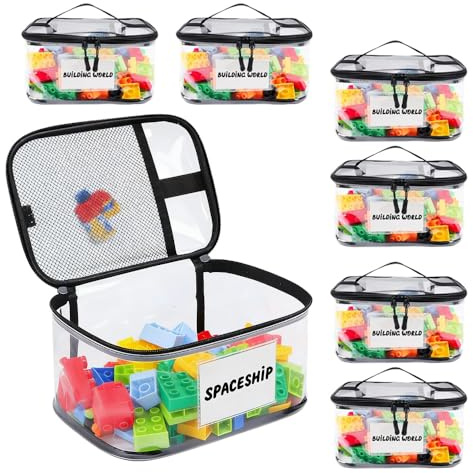 SKIKHN 6 unidades Bolsa Juguetes Almacenamiento,24x17.5x14.5CM Organizadores de Juguetes Transparentes PVC,Impermeable Sac de Rangement Jouet,para Guardar rompecabezas,Bloques de construcción,Libros