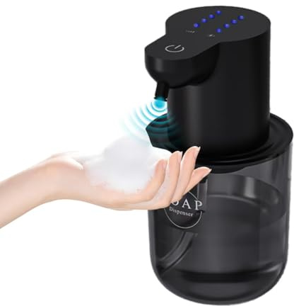 Dispenser Sapone Automatico a Schiuma, Senza Contatto con Sensore, 400ml Grande Capacità, 4 Livelli Regolabili, Ricarica USB-C, Impermeabile IPX5 per Bagno, Cucina, Hotel e Ufficio (Nero)