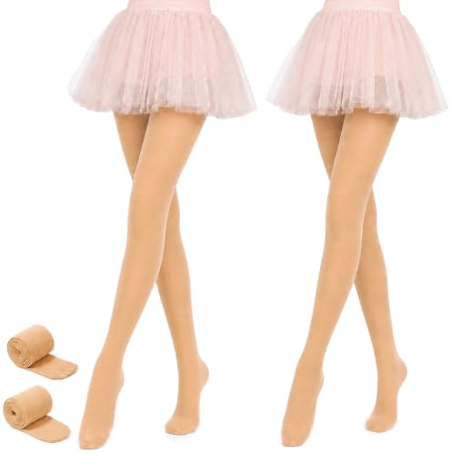 JinBei Collants Fille de Danse Extensibles 90D Opaques, Lot de 2, 3-12 Ans | Taille Haute, Doux, Respirants et Confortables, avec Pieds, Couleur Unie, pour Ballet, Danse, Gymnastique, École, Loisirs