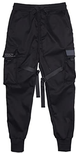 Veesper Herrbyxor cargobyxor haremsbyxor overaller hiphop punk joggingbyxor sport för män pojkar svart S.