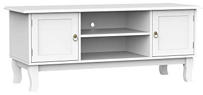 HOMCOM TV Unit up to 55, 2 Doors TV Cabinet with Open Storage Shelves and Cable Management for Living Room, Bedroom, Entertainment Room, 120L x 45W x 50.5H, White