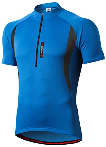 MEETWEE Maillot Cyclisme Homme, Vélo Jersey VTT Vêtements Manche Courte Séchage Respirant Cyclisme Tee Shirt,Bleu,M