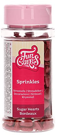 FunCakes Coeurs de Sucre Bordeaux: Sprinkles de gâteau, bon goût, parfait pour la décoration de gâteaux, bonbons Coeurs en Sucre 80 g.