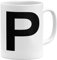 OM3® Buchstabe P | Arial Bold | Alphabet Buchstaben Tasse | Keramik Becher | 11oz 325ml | Beidseitig Bedruckt | Weiss