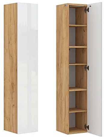 PLATAN ROOM Badezimmer Hängeschrank Wandschrank 105/ 160cm hoch Badhängeschrank mit Fronten in Hochglanz und Push-to-Open Funktion (Eiche Gold/Weiß Hochglanz, 160 x 30 x 32)