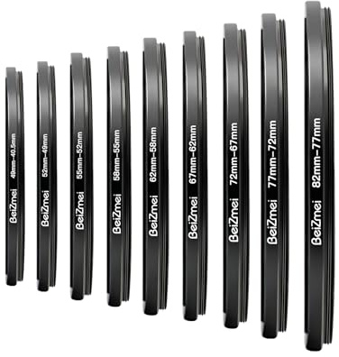 9 filtri per obiettivo fotocamera, anello Step-Down per fotocamera Nikon e fotocamera Sony, 82-77/77-72/72-67/67-62/62-58/58-55/55-52/52-49/49-40,5 mm, 9 pezzi