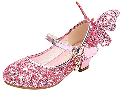 RMBLYfeiye Kinder Mädchen Schmetterling Schuhe mit Absatz High Heel Kristall Schuhe Partei Glitzer Pailletten Prinzessin Sandalen Festliche Schuhe Karneval Fasching Kostüm Zubehör