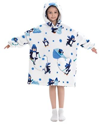 Pterygoid Couverture à capuche surdimensionnée pour enfants, filles, garçons, couverture à capuche avec poche pour enfants et adolescents, pingouin, S/3XL