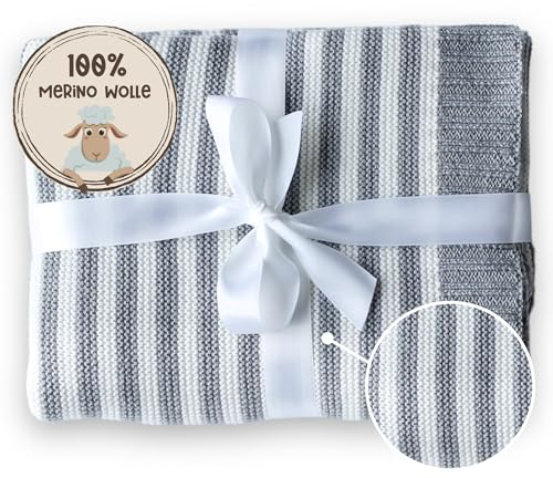 MIRARI Kids Baby Decke aus 100% Merino Wolle – Strickdecke Wolldecke 75x100 cm – Einschlagdecke Babyschale - Kuscheldecke - Gestrickte Decke - Wolldecke Kinderwagen - Newborn Geschenk