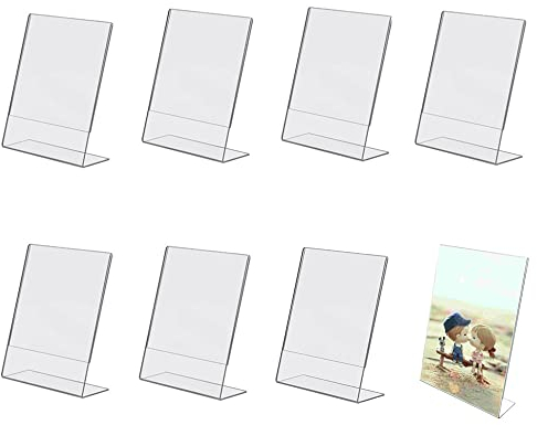 Naisfei A6 Ständer Tischaufsteller, 8 Stück Transparenter Tischaufsteller aus Kunststoff, Acryl Tischaufsteller Schräg, Glasklar L- Ständer für Hotel, Ausstellung,Restaurant, Cafe,Büro
