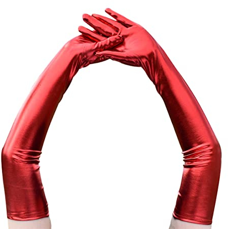 Achsoo Damen Lange Handschuhe Satin Classic Opera Fest Party Hochzeit Braut Handschuhe Elastisch ca. 53cm/21in lang (Rot-53cm/20.8in)