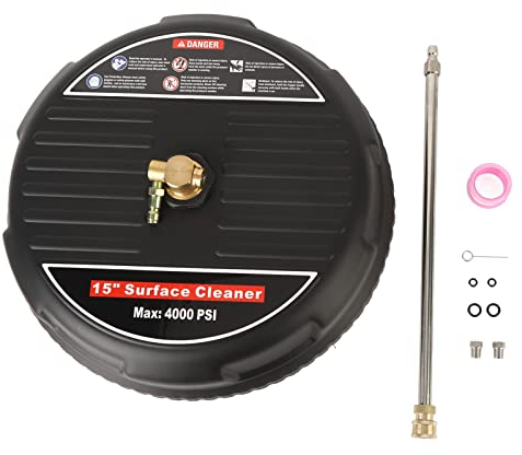 15 Pressure Washer Surface Cleaner, 4000 PSI Power Washer Surface Cleaner Attachment with 1/4 Quick Connector, Extension Wand for Cleaning Driveway, Sidewalk, Garden, Patio